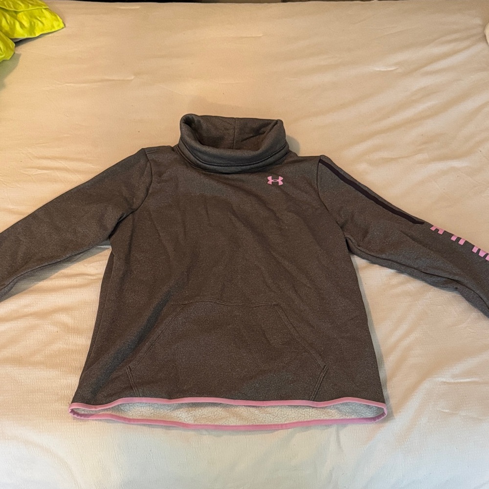 Under Armour Charcoal Pullover with Pink Details. Size large